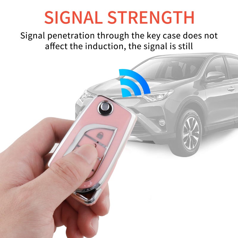 Pangpai Pink Key Fob Cover for Toyota, Soft TPU Key Case Protection with Bling Keychain Fit for Toyota Fortuner Tundra Camry RAV4 Highlander Corolla Smart Key Holder - Image 5